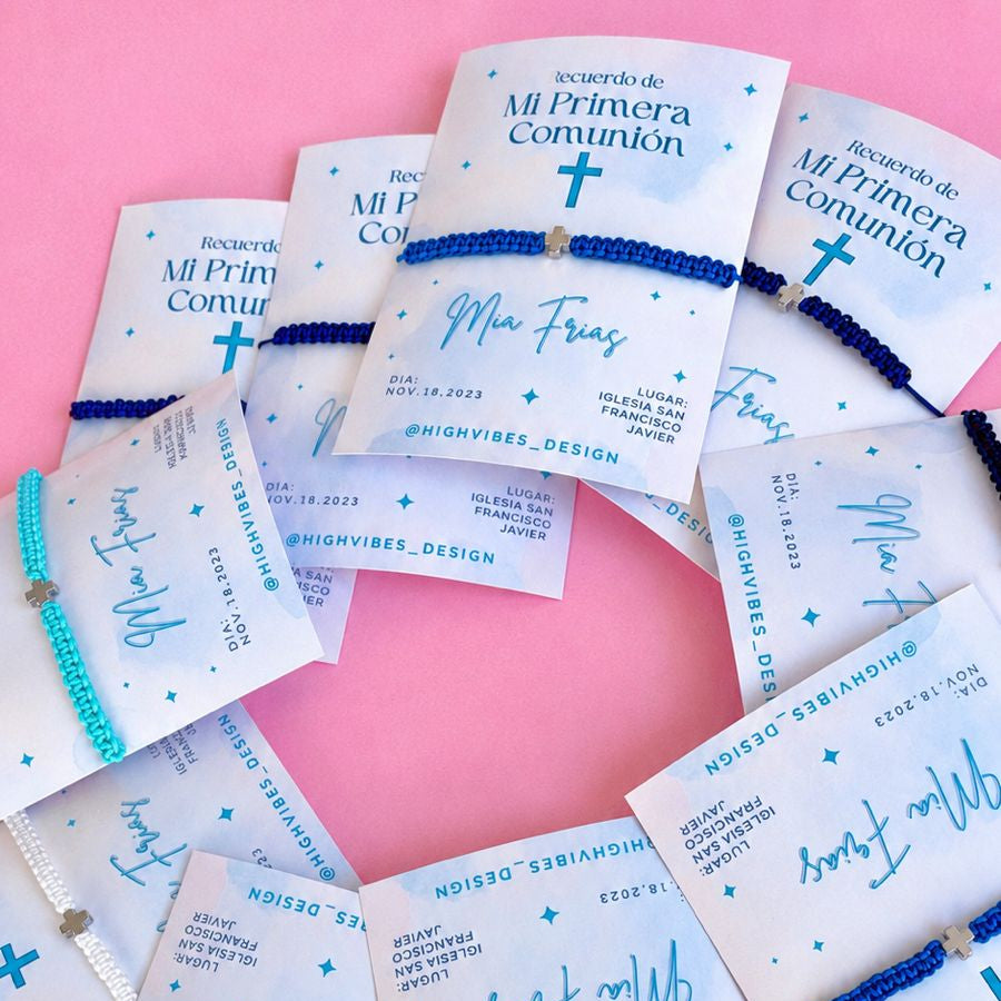 Pulsera Tejida Personalizada de Primera Comunión | Cruz Plateada