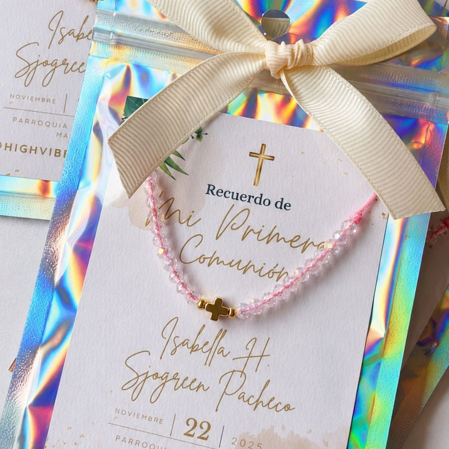 Pulsera Personalizada de Primera Comunión | Recuerdo con Cristales y Cruz