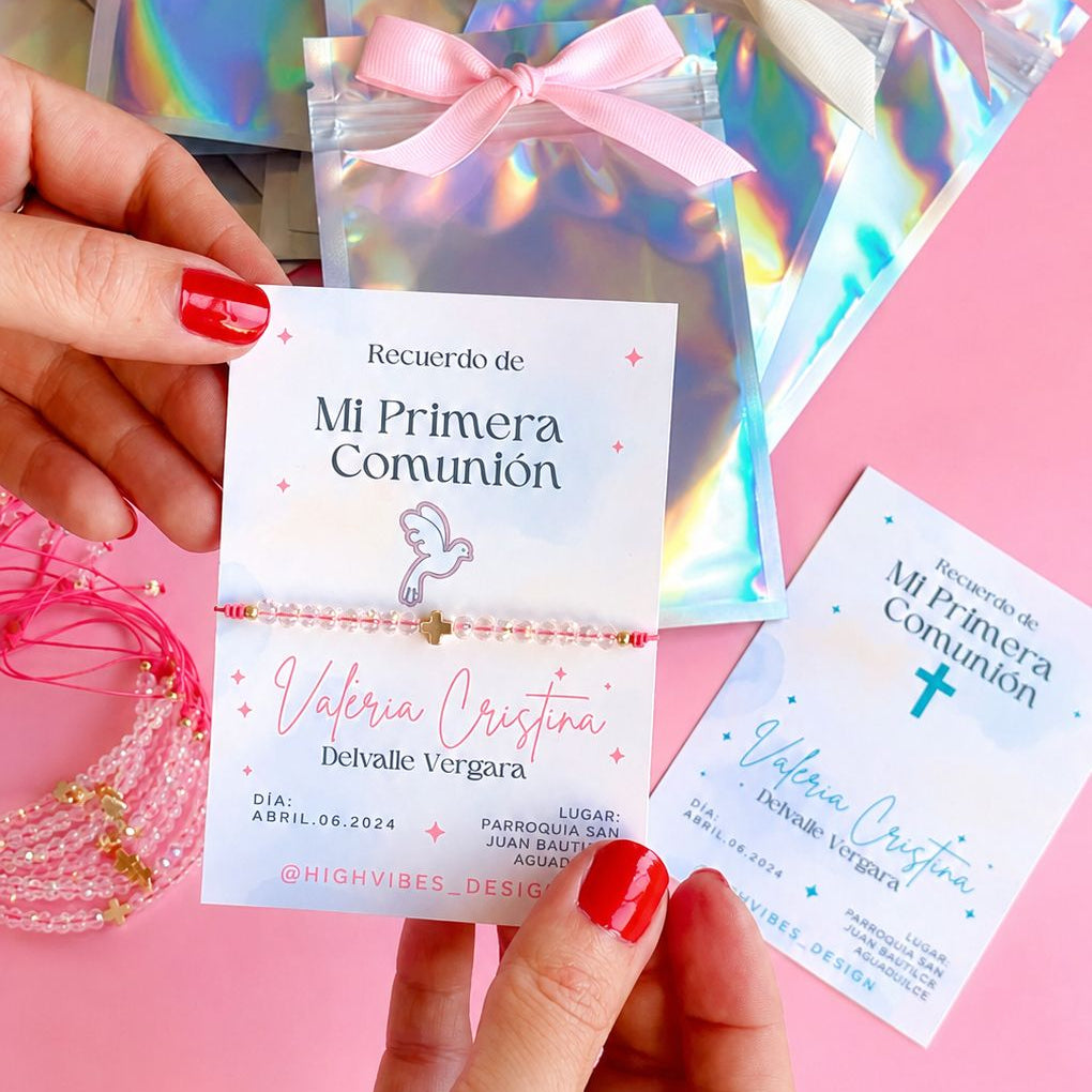 Pulsera Personalizada de Primera Comunión | Recuerdo con Cristales y Cruz