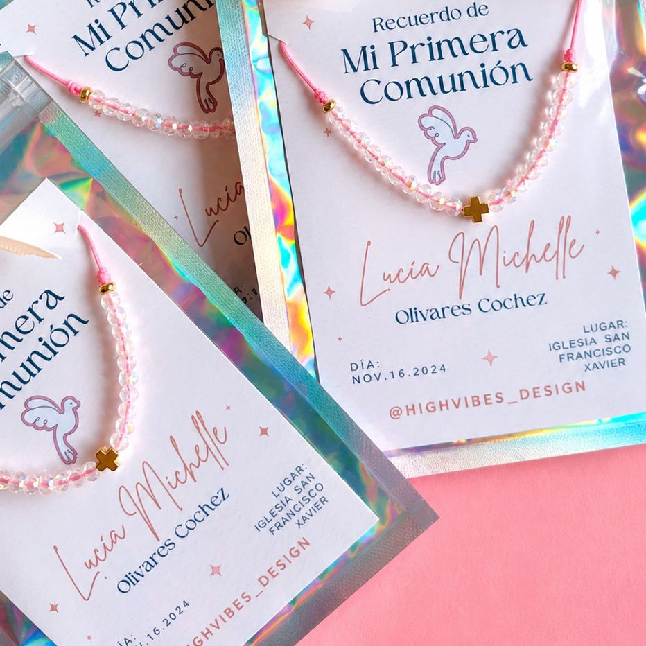 Pulsera Personalizada de Primera Comunión | Recuerdo con Cristales y Cruz