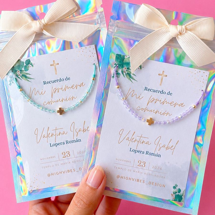 Pulsera Personalizada de Primera Comunión | Recuerdo con Cristales y Cruz