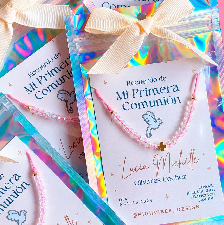 Pulsera Personalizada de Primera Comunión | Recuerdo con Cristales y Cruz