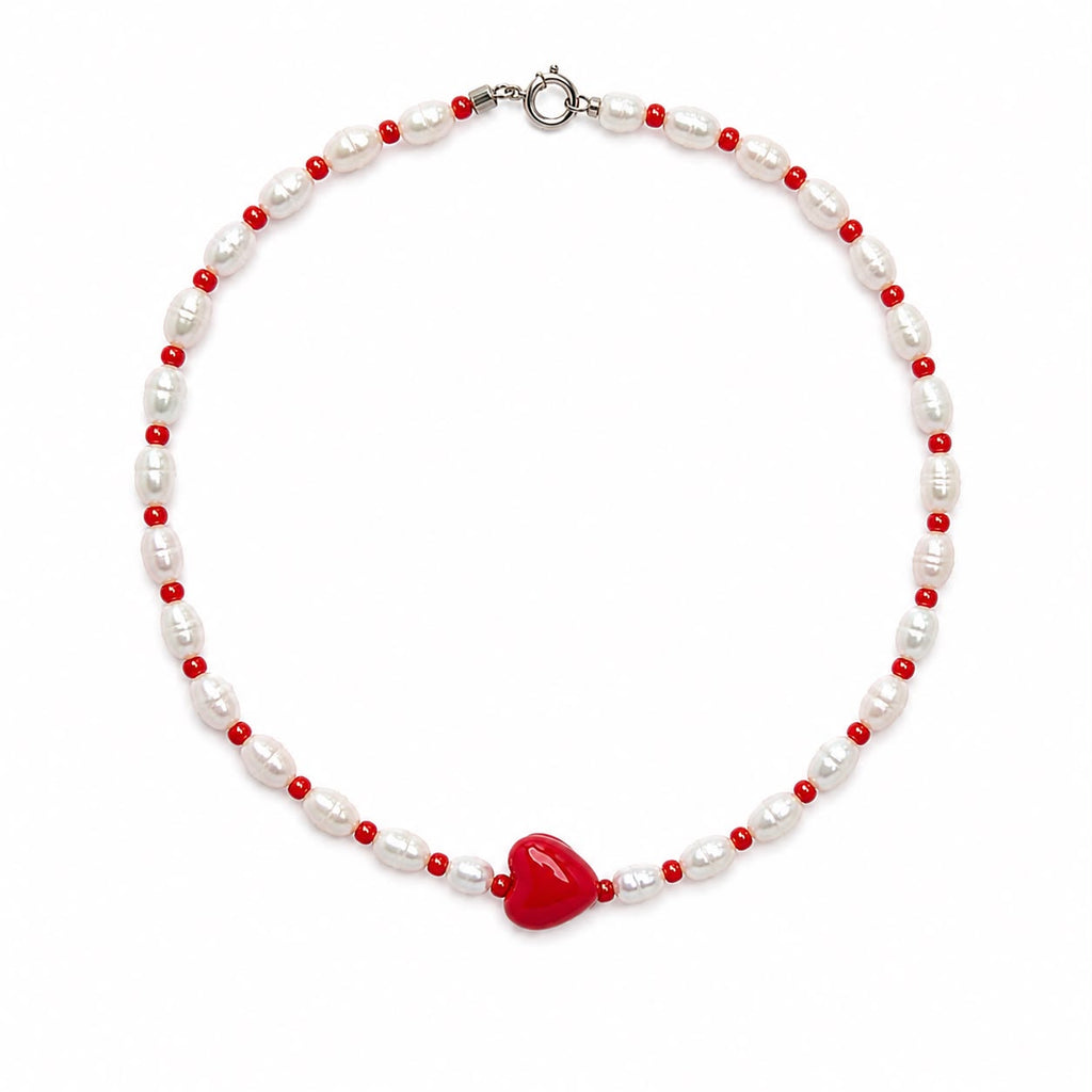 Collar Cherry Pearl | Perlas naturales y detalles rojos 🍒